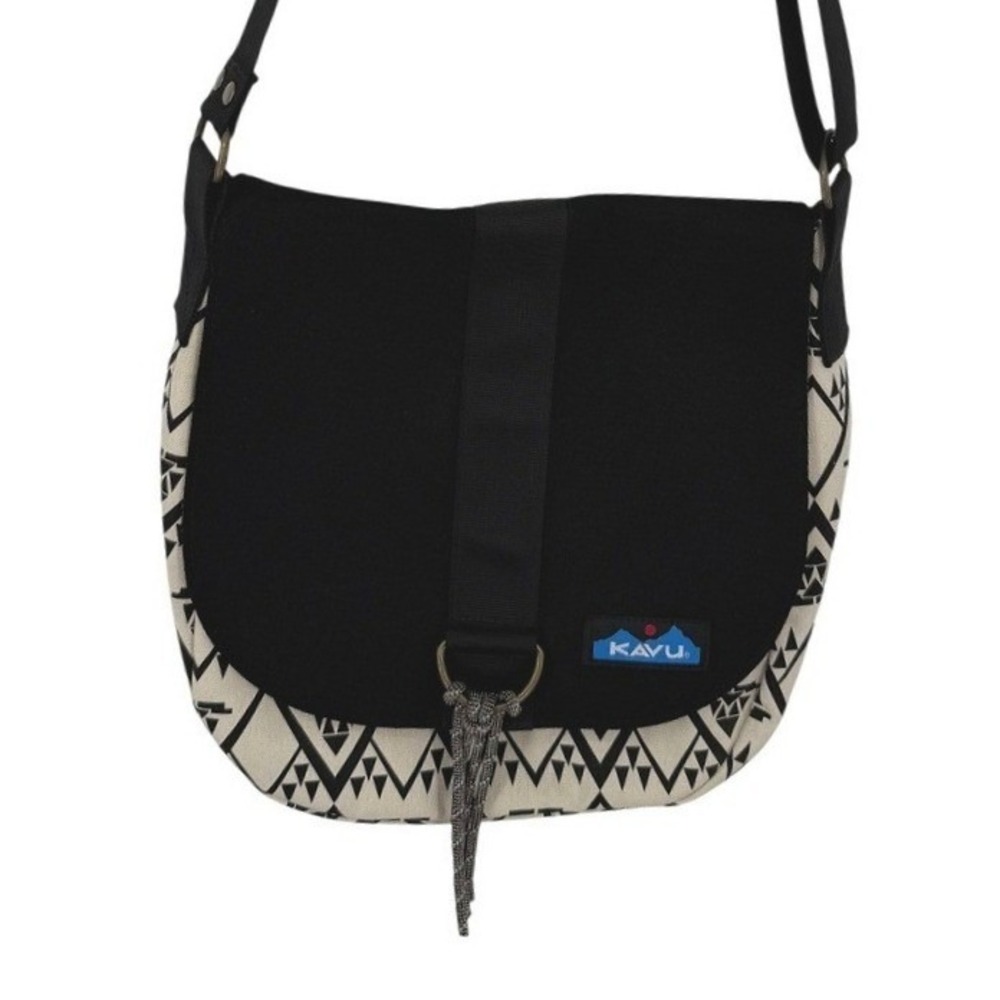 KAVU Sydney Satchel Crossbody Bag Black Cream Geometric Print